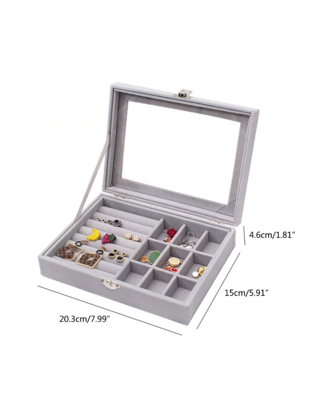 YouBella Jewellery Organiser Box Velvet Clear Lid Jewelry Organizer, Ring Earring Bracelets Jewelry Storage Case, Lockable Jewelry Box for Girls Women (Jewellery_Box_33) (Grey)